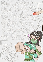 ! 1girls black_hair cum cum_on_breasts disembodied_penis elf paizuri paladins pointy_ears sketch splashbrush surprise surprised surprised_expression veil ying_(paladins)