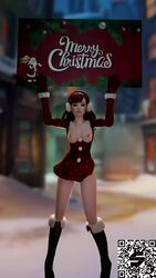 1girls 3d animated areolae blender bouncing_breasts breasts christmas d.va female female_only nipples no_panties no_panties_under_dress no_panties_under_skirt no_sound overwatch pussy santa_hat sh4des skirt solo upskirt video