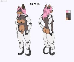 1futa absurd_res amputee animal_genitalia anthro balls big_breasts breasts canid canine canis chastity_cage chastity_device collar cybernetics disability dobermann domestic_dog erimad fully_sheathed furry futa_only futanari gynomorph hair hi_res intersex machine mammal model_sheet nude nyx_(character) pinscher presenting prosthetic_limb quadruple_amputee sheath simple_background solo standing text