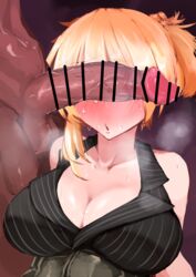 1boy 1girls blonde_hair blush cant_see_the_haters censored clothed_female_nude_male cock_hungry cock_worship dark-skinned_male drooling girls&#039;_frontline huge_cock interracial katagiri_ags large_breasts light-skinned_female penis_on_face penis_over_eyes sweat welrod_mkii_(girls&#039;_frontline)