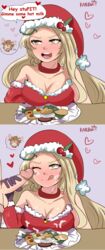 1boy 1girls blushing christmas comic cookie cookies cum_on_breasts cum_on_face gloves handjob karbuitt kid_icarus kid_icarus_uprising licking_lips male nintendo pit_(kid_icarus) reindeer_antlers santa_costume santa_hat speech_bubble viridi