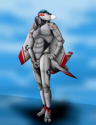 absurd_res aircraft anthro hellhound_(character) hi_res humanoid lined living_aircraft living_machine machine male mammal nude penis robot smile smirk standing tabaticbloom