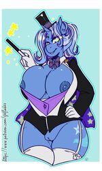 anthro equid female friendship_is_magic garter_straps geeflakes hi_res horn magic_wand mammal my_little_pony nipple_slip pussy trixie_(mlp) unicorn wide_hips