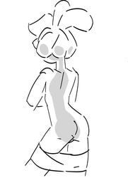 arms_crossed ass crossed_arms egolion female female_only flat_chest front_view gem_(species) hair_over_eye lithe monochrome orange_spodumene plain_background ponytail rear_view sketch skinny skirt_down solo solo_female steven_universe thin_waist topless white_background