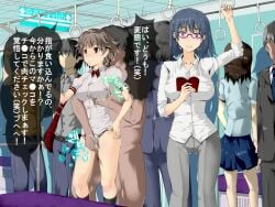 absurd_res ass ass_visible_through_thighs belt blue_skirt clothed_female_nude_male dark-skinned_male emotionless emotionless_female femsub fondling_breast glasses grabbing_breast grabbing_breast_from_behind grinding_penis_on_ass hand_on_hip imminent_rape imminent_vaginal japanese_dialogue jikan_teishi_club maledom malesub miniskirt misogyny molestation molesting nude_male_clothed_female nyuu_(manekin-eko) oblivious panties polka_dot_panties reading sexism skirt_removed tagme time_stop train_interior translation_request uncaring_female uncaring_rapist