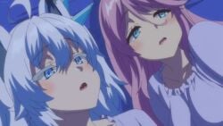 1boy 2girls animated anime big_breasts blue_eyes brown_hair comforting female female_focus flare_arlgrande_jioral kaifuku_jutsushi_no_yarinaoshi keyarga_(redo_of_healer) pink_hair princess redo_of_healer rough sad setsuna_(redo_of_healer) slaves small_breasts tagme talking teasing throwing tnk_(company) video waiting_for_sex wanting_sex white_hair wolf_girl