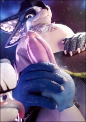 3d_(artwork) absurd_res alphazear animal_genitalia animal_penis anthro balls black_border blender_(artwork) blue_body blue_scales bodily_fluids border canine_genitalia canine_penis clothed clothing digital_media_(artwork) duo erection fur genitals hi_res knot lill_esp looking_at_viewer male male/male open_mouth paws penis presenting scales shirt shy simple_background solo standing t-shirt tongue topwear