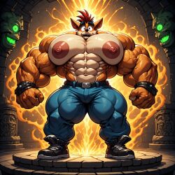 1boy ai_generated anthro bandicoot bara bulge crash_(series) crash_bandicoot furry furry_only gay gaymuscleai huge_ass huge_cock hyper_muscles male male_only marsupial moobs muscular nipples puffy_nipples self_upload solo video_games