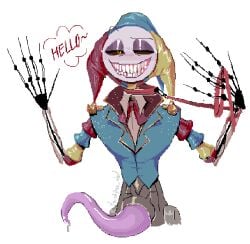 chipsa_dad collar jester jester_hat male_only non-human non-human_only poppy_playtime robotic_arm skinny smile smiling tentacle the_prototype_(poppy_playtime) tie unusual_penis yellow_eye