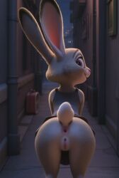 1girls ai_generated anus ass back_view bent_over bottomless dress exhibitionism female female_focus female_only flashing flashing_ass furry furry_female furry_only judy_hopps lagomorph looking_back night outdoors outside presenting presenting_anus presenting_hindquarters presenting_pussy pussy rabbit skirt solo solo_female solo_focus zootopia