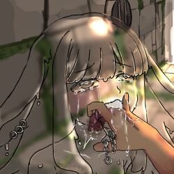 absurd_res asphyxiation bodily_fluids chain_jewelry choking disembodied_hand duo ear_piercing female finger_in_mouth fingering goo_creature goo_hair hair heart_eyes heart_jewelry heart_symbol hi_res hime_cut humanoid jojo_inai long_hair male male/female monster_girl_(genre) neck_bulge oral_fingering piercing pseudo_hair rabbit_ears sewer tears tears_of_pleasure tongue tongue_out tongue_piercing translucent translucent_body translucent_hair translucent_skin