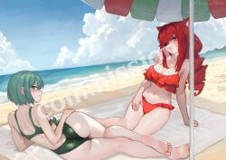 2d 2d_(artwork) 2d_artwork 2girls animal_ear_fluff animal_ears ass ass_cleavage ass_crack back backboob bare_arms bare_back bare_belly bare_calves bare_chest bare_hands bare_hips bare_knees bare_legs bare_midriff bare_navel bare_shoulders bare_skin bare_soles bare_thighs bare_toes barefoot beach belly belly_button big_breasts bikini bikini_bottom bikini_only bikini_top blue_sky breasts busty busty_female busty_girl busty_teen calves cleavage clouds coast collarbone commission commission_art curvaceous curvaceous_body curvaceous_female curvaceous_figure curvaceous_hips curvaceous_thighs curvy curvy_ass curvy_body curvy_female curvy_figure curvy_hips curvy_thighs day daylight daytime digital digital_art digital_drawing digital_drawing_(artwork) digital_media digital_media_(artwork) drawing elbows exposed_arms exposed_back exposed_belly exposed_chest exposed_hips exposed_legs exposed_midriff exposed_navel exposed_shoulders exposed_skin exposed_thighs exposed_toes feet female female_focus female_only fingers full_body gluteal_fold green-eyed_female green-haired_female green_bikini green_eyes green_hair green_one-piece_swimsuit green_swimsuit green_swimwear groin half_naked half_nude halterneck head_tilt high_resolution highres horizon hourglass_figure knees koolaidboi large_boobs large_breasts lean_figure legs legs_closed legs_together long_hair looking_at_viewer looking_back looking_back_at_viewer median_furrow midriff multiple_females multiple_girls naked naked_female naked_woman narrow_waist navel nude nude_female nudity ocean one-piece_swimsuit outdoor outdoor_nudity outdoors outside parasol posing posing_for_the_viewer red-eyed_female red-haired_female red_bikini red_bikini_bottom red_bikini_top red_eyes red_hair red_swimsuit red_swimwear sand sea seaside sei_asagiri semi_nude short_hair shoulder_blades shoulders sitting sky slender_body slender_waist slim_female slim_waist soles stella_hoshii string_bikini swimsuit swimwear thick_ass thick_butt thick_thighs thighs thighs_together tilted_head toes va-11_hall-a water wide_hips