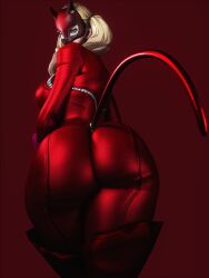 1girls 3d 3d_(artwork) ann_takamaki ass ass_focus big_ass big_breasts blonde_hair blue_eyes bodysuit boots breasts cleavage gloves icyshadowx large_breasts looking_at_viewer mask persona persona_5 pink_gloves smile solo tagme tail thigh_boots twintails unzipped zipper