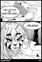 absurd_res anthro asriel_dreemurr bondage comic deep_throat felid feline female hair hi_res line_art mammal oral penis sady sex sharperit shiny undertale video_games