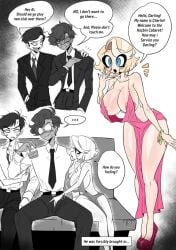 alastor_(hazbin_hotel) big_ass big_breasts charlie_morningstar_(hazbin_hotel) clothed female hazbin_hotel huge_ass huge_breasts human_alastor_(hazbin_hotel) male nyochandesuyo revealing_clothes teasing