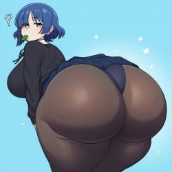 1girls 2d ? ai_generated alternate_breast_size ass ass_focus bent_over big_ass big_breasts big_butt big_thighs black_pantyhose blue_background blue_hair blue_skirt bocchi_the_rock! breasts bubble_butt curvy earrings female female_only from_behind gigigens huge_ass huge_breasts huge_butt huge_thighs jewelry large_ass large_breasts large_butt large_thighs leaf looking_at_viewer looking_back looking_back_at_viewer massive_ass massive_butt mole mole_under_eye mouth_hold panties pantyhose pleated_skirt school_uniform short_hair simple_background skirt solo solo_female thick_ass thick_butt thick_thighs thighs underwear wide_hips yamada_ryou yellow_eyes