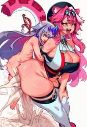 1female 1girls ai_generated bodily_fluids brat cum excessive_cum futa_on_female futanari hololive hololive_english huge_breasts koseki_bijou larger_female milf moaning raora_panthera rough_sex sex sex_from_behind size_difference small_breasts small_but_hung small_dom_big_sub smaller_futa twitch_streamer vaginal_penetration vaginal_sex virtual_youtuber