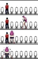 1boy 1dickgirl 1futa anal anal_sex ass big_ass big_breasts breasts canon_futa capcom dickgirl edit edited final_fight futa_on_male futa_with_male futanari hat heart heart_symbol high_heels hoodie implied_futa intersex male meme meme_reference midriff_baring_shirt newhalf nofuture pants pants_down peeing peeing_together pink_hair plap_(sound) poison_(final_fight) public_restroom rape raped_by_futa shorts splits splits_position street_fighter urinal