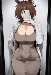 1girls agnes_tachyon_(umamusume) ai_generated blush breasts dongtan_dress female hips horse horse_ears horse_girl huge_breasts light-skinned_female light_skin navel navel_visible_through_clothes selfie selfpic thick_thighs thighs truck-kun_art truck_kun umamusume umamusume_pretty_derby wide_hips