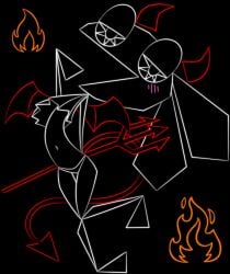 bedroom_eyes belly belly_button blush blush_lines blushing blushing_at_viewer bunny bunny_ears bunny_girl demon demon_horns demon_tail demon_wings devil devil_horns devil_tail female fire hips pitchfork playstation rabbit rabbit_girl short_shirt skinny skinny_female sony_interactive_entertainment thighs vib-ribbon vibri wings zinzoa