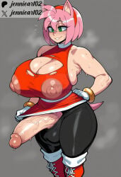 1futanari 1girl ai_generated alternate_breast_size amy_rose animal_ears artist_name bare_shoulders blush boots bracelet breasts cleavage clothing covered_nipples covered_penis dress erection female female_pubic_hair furry_female futanari gloves green_eyes grey_background hairband hand_on_own_hip headwear huge_breasts huge_nipples huge_penis huge_testicles intersex jennieart02 jewelry large_areolae large_breasts large_penis large_testicles nipples patreon patreon_logo patreon_username penis pink_hair pubic_hair red_dress red_footwear red_hairband see-through short_hair simple_background sleeveless sleeveless_dress smile solo sonic_the_hedgehog_(series) standing steaming_body sweat tail testicles thick_thighs thighs torn_clothes twitter twitter_username veins veiny_penis watermark white_gloves