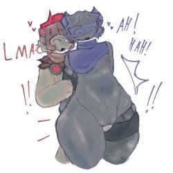 !! 2boys bluboiiii blue_sweater_vest blushing cuntboy fucked_from_behind helmet holding_arm horns inphernal lmao moaning penis_in_pussy phighting roblox roblox_game robloxian robotic_arm robotic_leg rocket_(phighting) scarf self_upload sword_(phighting) tagme thighs visor_(eyewear)