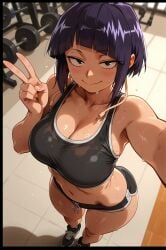 1girls ai_generated big_breasts boku_no_hero_academia breasts female gym gym_uniform hair kyoka_jiro light-skinned_female light_skin my_hero_academia purple_hair sampr22 short_hair solo solo_female thick_thighs thighs