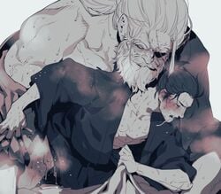 2boys anal anal_sex beard big_dom_small_sub cum drooling fromsoftware gay great_shinobi_owl male male/male male_only older sekiro sekiro:_shadows_die_twice sex size_difference smaller_male sweat yaoi