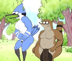 angry big_ass bird casual_nudity fat_ass huge_balls huge_cock male/male mordecai_(regular_show) muscular_male obese_male outdoors penis_envy raccoon rigby_(regular_show) shortstack small_penis summer