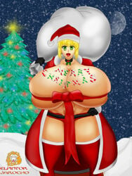 alternate_breast_size alternate_version_available big_breasts blonde_hair breasts christmas christmas_tree el_pintor_jarocho fate/extra_ccc fate/grand_order fate_(series) green_eyes holidays huge_breasts hyper_breasts hyper_nipples nero_claudius_(fate) padoru_(meme) santa_claus_(cosplay) santa_costume santa_hat