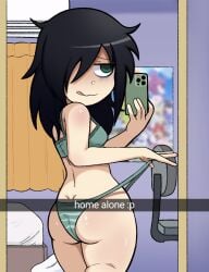 ass back_view black_hair eyebags girlfailure jimiko kuroki_tomoko salchipapaasada selfie text text_box watashi_ga_motenai_no_wa_dou_kangaetemo_omaera_ga_warui!