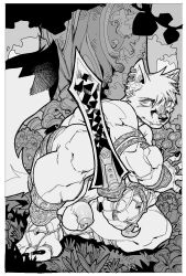 5_fingers accessory anthro arm_ring armor balls border bracers canid canine canis cock_ring digit_ring ear_piercing ear_ring feet finger_ring fingers flaccid forest fox furgonomics furry genital_piercing genitals grass greaves hi_res holding_melee_weapon holding_object holding_sword holding_weapon humanoid_genitalia humanoid_penis jewelry kneeling male mammal melee_weapon monochrome nsfuwu4 on_one_knee penis penis_accessory penis_jewelry penis_piercing piercing plant prince_albert_piercing ring ring_piercing serious solo sword tail tail_accessory tail_jewelry tail_ring thigh_ring three-quarter_view toe_ring toes tree weapon white_border