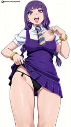 1girl ahe_gao ahegao ai_generated black_panties boruto boruto:_naruto_next_generations breasts female female_focus kakei_sumire legs long_hair micro_panties miniskirt naruto naruto_(series) nipples open_mouth panties purple_hair seductive seminude sexy sexyexxchi skirt solo thighs tongue tongue_out woman women