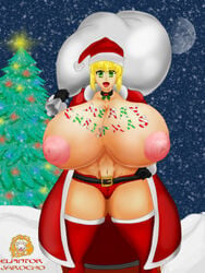 alternate_breast_size big_breasts blonde_hair breasts christmas christmas_tree el_pintor_jarocho fate/extra_ccc fate/grand_order fate_(series) green_eyes holidays huge_breasts hyper_breasts hyper_nipples nero_claudius_(fate) nipples padoru_(meme) santa_claus_(cosplay) santa_costume santa_hat short_hair