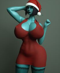 1girls 3d breasts christmas cleavage dress erect_nipples female female_only huge_breasts icedev looking_at_viewer nipples santa_hat solo soria thick_thighs thighhighs unreal_tournament wide_hips