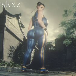 1girls 3d big_ass big_breasts chun-li dat_ass fat_ass huge_ass looking_at_viewer looking_back skxz street_fighter street_fighter_6
