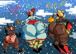 action-coaster_(artist) ass big_ass butt_flap christmas commission dat_ass mistletoe oafworks onesie penny_richochet rachel_(raccoon-girl) racoon_girl raundi santa_hat tagme zombie