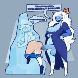 1futa 1girls adventure_time areolae ass blonde_hair blush breasts breasts_size_difference cartoon_network cleavage clothing crown dialogue dripping_cum edit edited ejaculation english_text erection fionna_the_human_girl full-package_futa futa_on_female futanari hips huge_cock ice_queen_(adventure_time) large_ass large_breasts large_penis long_hair looking_back medium_breasts mob_face nipples nude_edit nude_filter pants_down penis puffy_nipples royalty semen simple_background speech_bubble stuck_in_ice stuck_in_object testicles text thick_hips thighs third-party_edit uncircumcised uncircumcised_penis uncut white_hair xenopavilia
