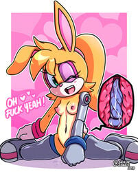 10s 2019 alternate_version_at_source anthro archie_comics blush bodily_fluids breasts bunnie_rabbot clothing cutaway cybernetics cyborg dildo english_text exotic_colors eyeshadow female genital_fluids gloves green_eyes hair handwear heart hi_res kneeling lagomorph leporid looking_pleasured machine makeup mammal masturbation navel nipples one_eye_closed open_mouth open_smile pattern_background penetration pink_nose ponytail prosthetic_arm prosthetic_leg pussy_juice rabbit sex_toy simple_background skajrzombie smile solo sonic_(series) sonic_the_hedgehog_(archie) sonic_the_hedgehog_(comics) sonic_the_hedgehog_(series) sweat text vaginal_masturbation vaginal_penetration