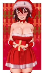 1girls aethosart big_breasts breasts christmas cleavage female female_only large_breasts looking_at_viewer santa_hat seija_kijin solo touhou