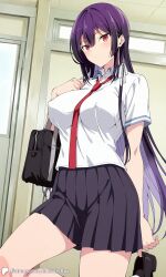 1girls ai_generated bag breasts covered_nipples encoder female haitekudasai_takamine-san indoors large_breasts long_hair no_underwear outdoors public school school_bag school_uniform skirt takamine_takane tie uncensored white_shirt