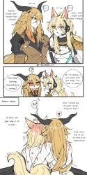 after_sex animal_ears arknights bed bedroom_sex bite bite_mark bite_marks blonde-haired_female blonde_female blonde_hair blonde_hair_female blush clothed clothes clothing comic degenbrecher_(arknights) dominant_female female female_focus female_only height_difference horns larger_female naked naked_female nearl_(arknights) nude nude_female older_female scar scars scars_all_over shorter_female size_difference submissive_female tail taller_female tecchan_15 younger_female yuri