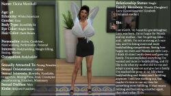 3d big_areola big_ass big_breasts brown_hair buff caption character_sheet elaina_marshell(sim_doe) english_subtitles english_text futa_only futanari high_resolution mature mature_female mature_woman milf milf_body original_character original_characters sim_doe strong strong_woman tanned tanned_futa tanned_skin text the_sims the_sims_4