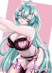 1girls 2d 2d_(artwork) 2d_artwork @mojiroumi adult adult_female ahoge alternate_version_at_source alternate_version_available arm_support bare_armpits bare_arms bare_chest bare_hands bare_hips bare_midriff bare_navel bare_shoulders bare_skin bare_thighs belly belly_button big_breasts blush blush_face blushing_at_viewer blushing_female bra breasts busty busty_female busty_girl busty_teen cleavage closed_mouth_smile collarbone curvaceous curvaceous_body curvaceous_female curvaceous_figure curvaceous_hips curvaceous_thighs curvy curvy_body curvy_female curvy_figure curvy_hips curvy_thighs digital digital_art digital_drawing digital_drawing_(artwork) digital_media digital_media_(artwork) drawing elbows exposed_armpits exposed_arms exposed_chest exposed_hips exposed_midriff exposed_navel exposed_shoulders exposed_skin exposed_thighs eye_closed eyebrows_visible_through_hair female female_focus female_only garter_straps green-eyed_female green-haired_female green_eyes green_hair groin hair_between_eyes half_naked half_nude high_resolution highres horn horns hourglass_figure large_boobs large_breasts lean_figure leaning leaning_forward legs_closed legs_together legwear licking_lips light_smile long_hair looking_at_viewer lp_kuroneko matching_underwear mature mature_female midriff mole mole_under_mouth more_at_source naked naked_female naked_woman narrow_waist navel nude nude_female nudity one-eye_closed one_eye_closed one_eye_open panties pink_background pink_bra pink_garter_straps pink_legwear pink_panties pink_stockings pink_thigh_highs pink_thighhighs pink_underwear semi_nude shoulders simple_background skindentation slender_body slender_waist slim_female slim_waist smile smiley_face smiling smiling_at_viewer solo standing stockings thick_thighs thigh_highs thighhighs thighs thighs_together tongue tongue_out turquoise-haired_female turquoise_hair twitter_username underwear underwear_only upper_body very_long_hair very_long_hair_female white_background wide_hips