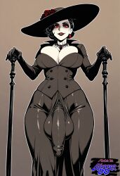 1futa ai_generated alcina_dimitrescu big_balls big_breasts big_penis bulge_through_clothing flaccid flaccid_penis futanari large_penis penis_bulge resident_evil saggy_balls solo_futa