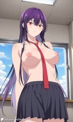 1girls ai_generated breasts encoder exhibitionism exposed_breasts female haitekudasai_takamine-san indoors large_breasts locker locker_room long_hair naked naked_female nipples no_underwear nude nude_female outdoors public school school_uniform skirt takamine_takane tie topless uncensored window