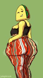 adamation_inc. adamationz animationepic ass ass_bigger_than_head ass_focus ass_jiggle black_tank_top bra_visible_through_clothes cheetah_print child_bearing_hips fat_ass fat_butt female female_focus female_only food_creature forbidden_pants green_background huge_ass huge_breasts i_wanna_fuck_her_so_bad i_want_her_to_sit_on_my_face_while_i_eat_her_out ii inanimate_insanity inanimate_object jiggling_ass julepkrock large_breasts looking_at_viewer looking_back looking_back_at_viewer object_head object_show object_show_community object_shows osc smug_face solid_color_background taco taco_(ii) tanktop teasing_viewer watermark wide_ass wide_hips wobbling_ass wobbly yellow_skin