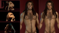 jackaroo_(jackaro18430787) 2022 male male_only tagme tarzan_(1999_film) tarzan_(disney) disney 3d gingival_smile smile 1boy solo hi_res absurd_res nipples hairy brown_hair long_hair green_eyes chest_hair squatting balls penis flaccid loincloth ass beard tan_skin gay yaoi 8k