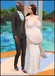 3d age_difference big_belly big_breasts brown_hair clinton_cornett(sim_doe) couple couple_(romantic) couple_love dark-skinned_male dark_skinned dark_skinned_male huge_belly hyper_belly hyper_pregnancy interracial melissa_england(sim_doe) old_male old_man original_character original_characters pregnancy pregnant pregnant_belly pregnant_female sim_doe the_sims the_sims_4 wedding wedding_dress