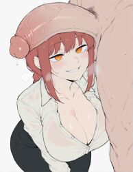 ai_generated astraart breasts chainsaw_man grabbing_another's_ass grabbing_from_behind heavy_breathing large_breasts makima_(chainsaw_man) muscular muscular_male penis_awe penis_on_head size_difference straight sweat sweatdrop sweating sweaty tagme very_sweaty